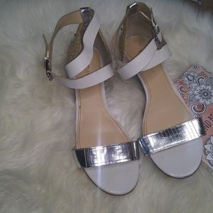 Enzo Angiolini White and Silver Sandal